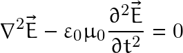 \[\nabla^2 \vec{E} - \varepsilon_0 \mu_0 \frac{\partial ^2 \vec{E}}{\partial t^2} = 0\]