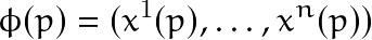 \[ \phi(p)=(x^1(p), \ldots, x^n(p)) \]