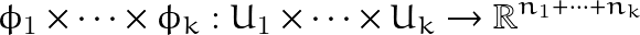 \[\phi_1 \times \cdots\times \phi_k : U_1\times \cdots \times U_k \rightarrow \mathbb{R}^{n_1+\cdots + n_k}\]